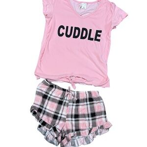 Fashion Nova Pink Plaid Pajama Shorts & Tee Set – Size S